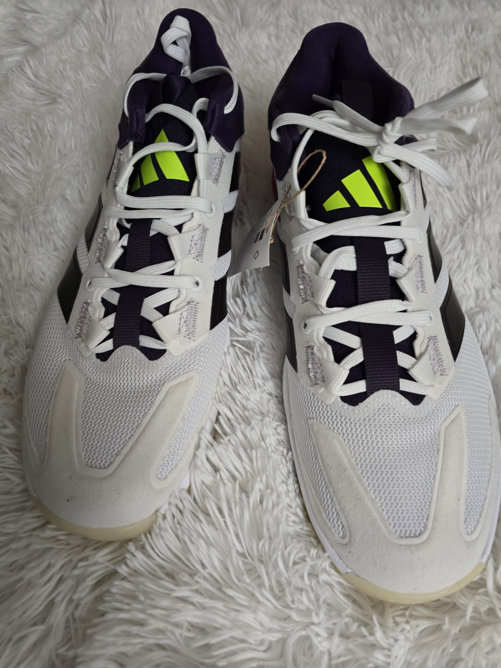 adidas White Purple Sneakers with Neon Green Logo